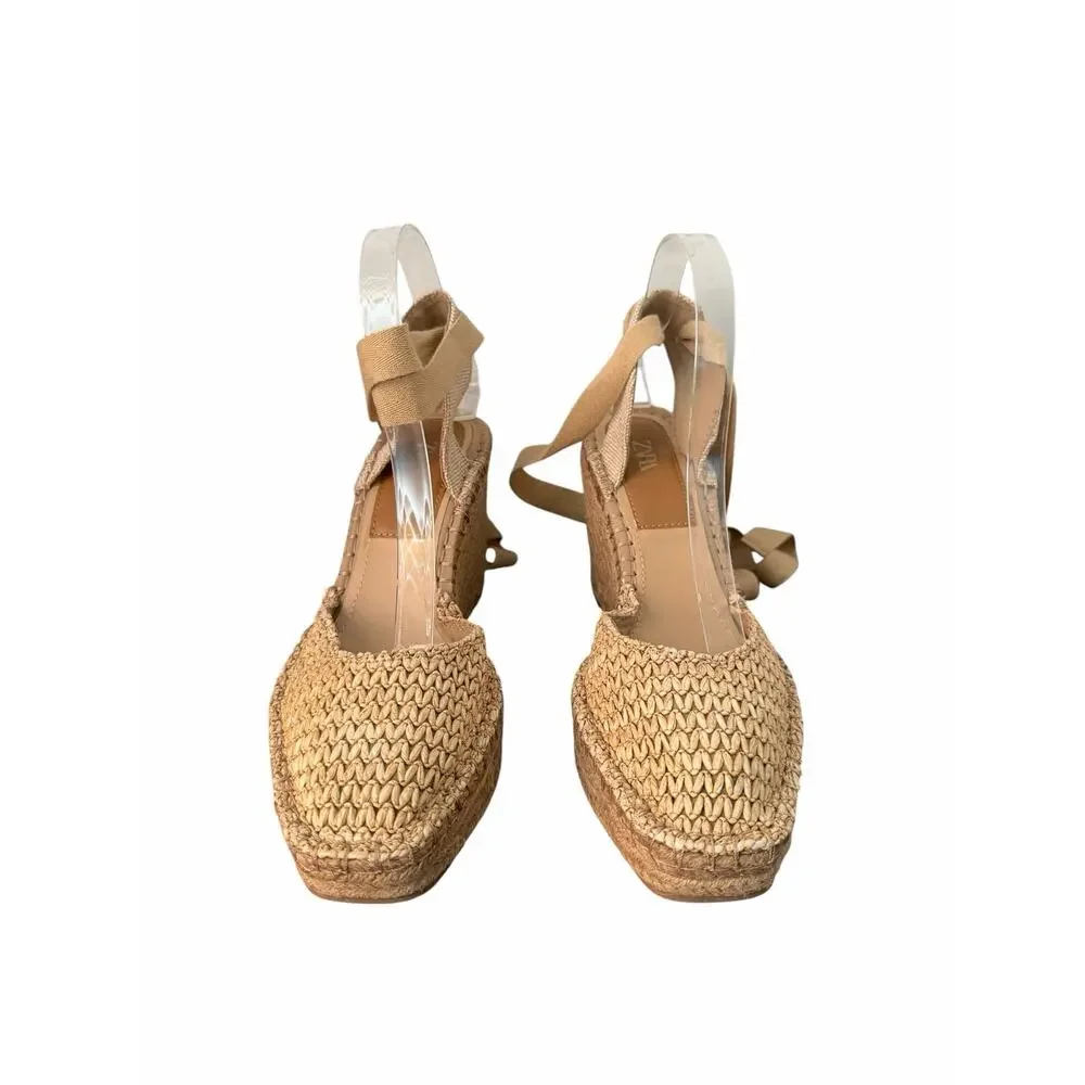 Zara Women Beige Strappy Woven Wedge Espadrilles Size EU 41/US 10 - Picture 2 of 7